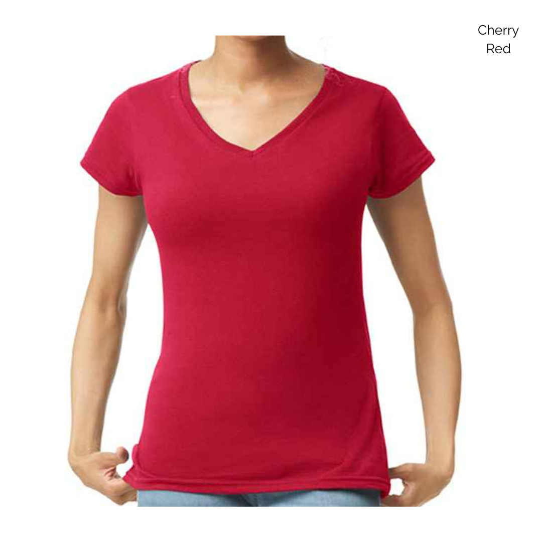 Gildan Ladies SoftStyle V Neck Embroidered T-Shirt